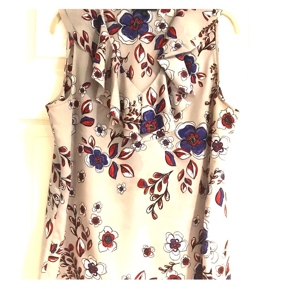 Banana Republic ruffle, floral, sleeveless top.